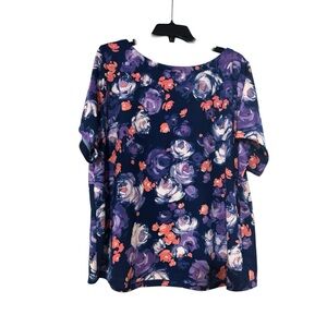 Isaac Mizrahi Navy Floral Scoop Neck Top with Purple & Coral Accents